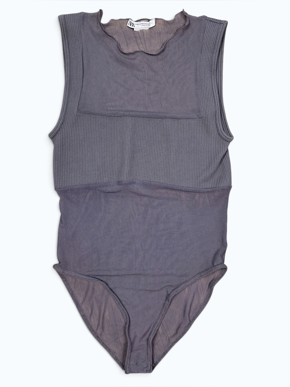 Zara Sheer Mesh & Ribbed Sleeveless Bodysuit Gray Size XS-S